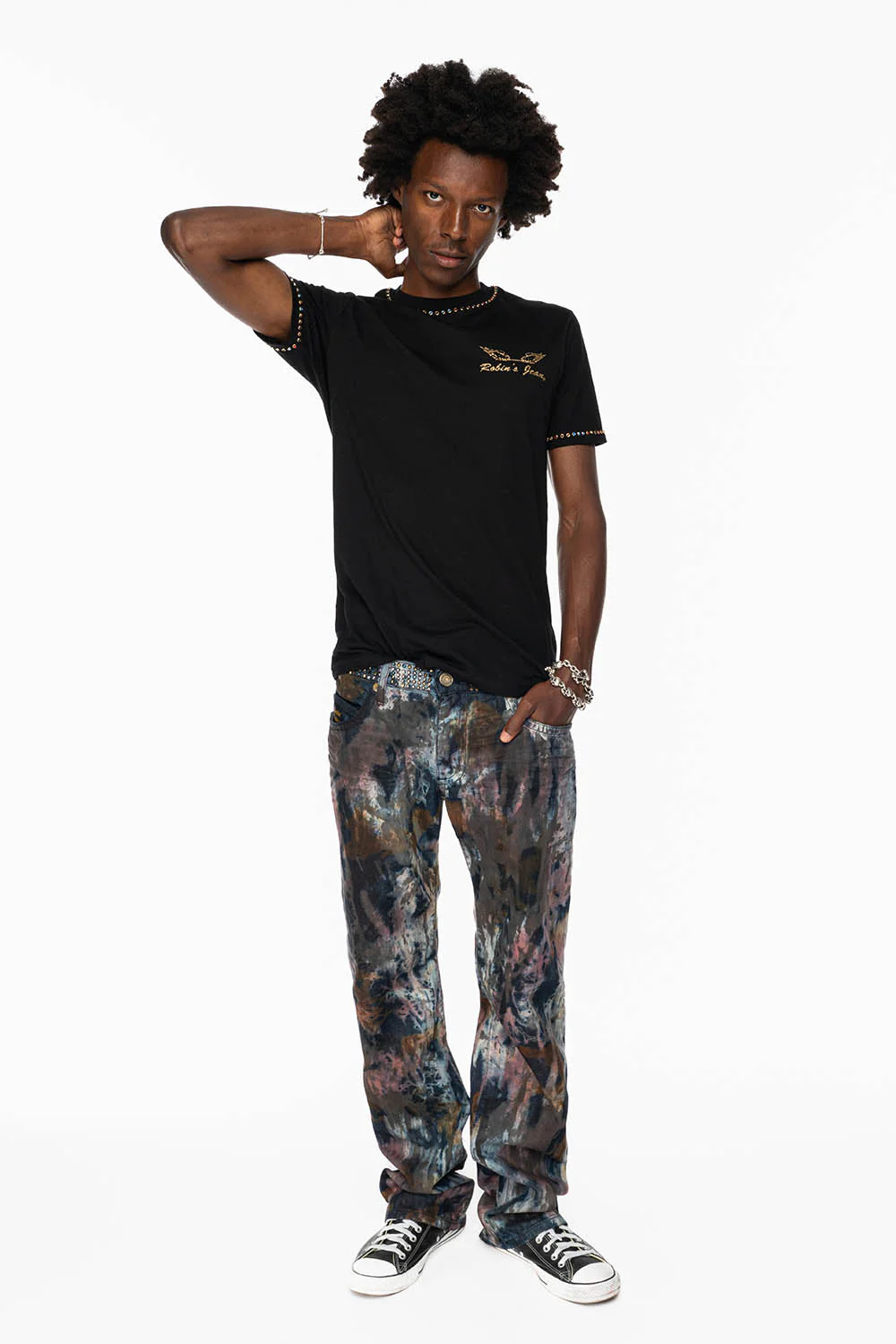 ARCHIVE LIMITED EDITION MENS LONG FLAP BOOT CUT JEANS IN BABA RED WASH WITH CRYSTALS - Image 7