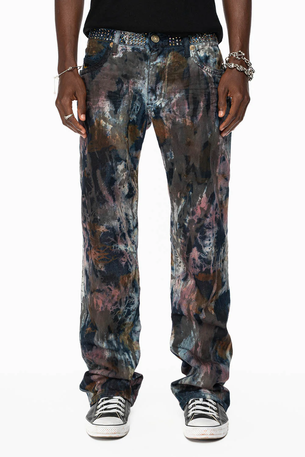 ARCHIVE LIMITED EDITION MENS LONG FLAP BOOT CUT JEANS IN BABA RED WASH WITH CRYSTALS - Image 9