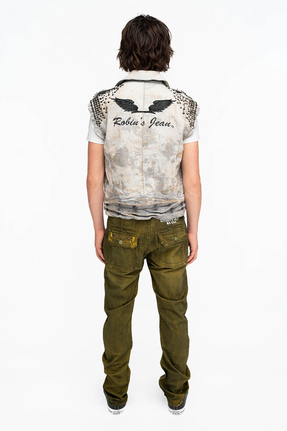 MENS RAW EDGE BIKER VEST IN JOSEPH BLACK WITH STUDS AND CRYSTALS - Image 4