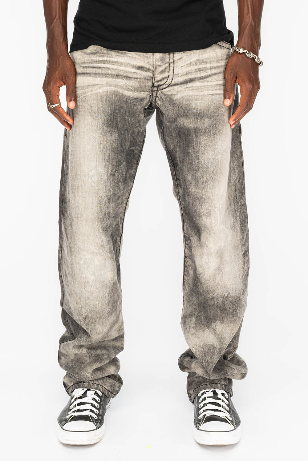 MENS DOUBLE BACK POCKET JEANS WITH CRYSTALS IN CHEROKEE WASH - Image 3