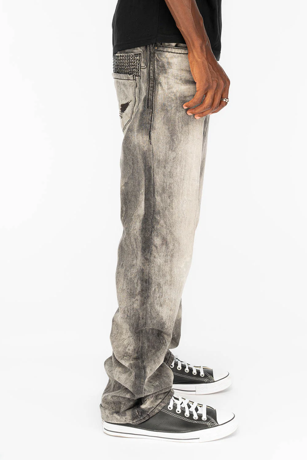 MENS DOUBLE BACK POCKET JEANS WITH CRYSTALS IN CHEROKEE WASH - Image 5