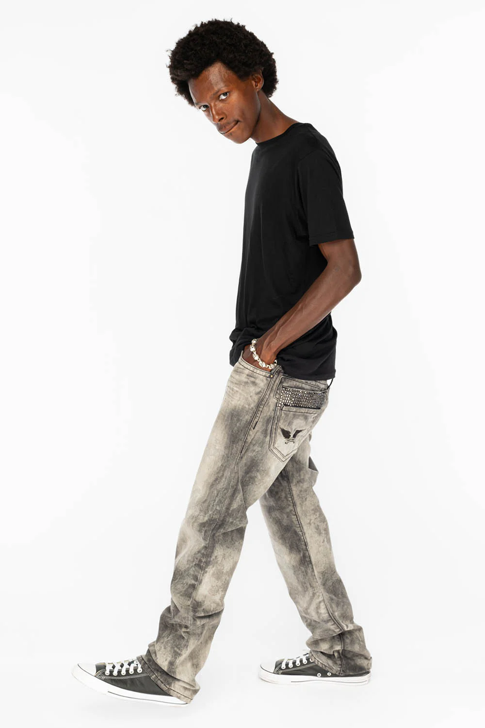 MENS DOUBLE BACK POCKET JEANS WITH CRYSTALS IN CHEROKEE WASH - Image 8