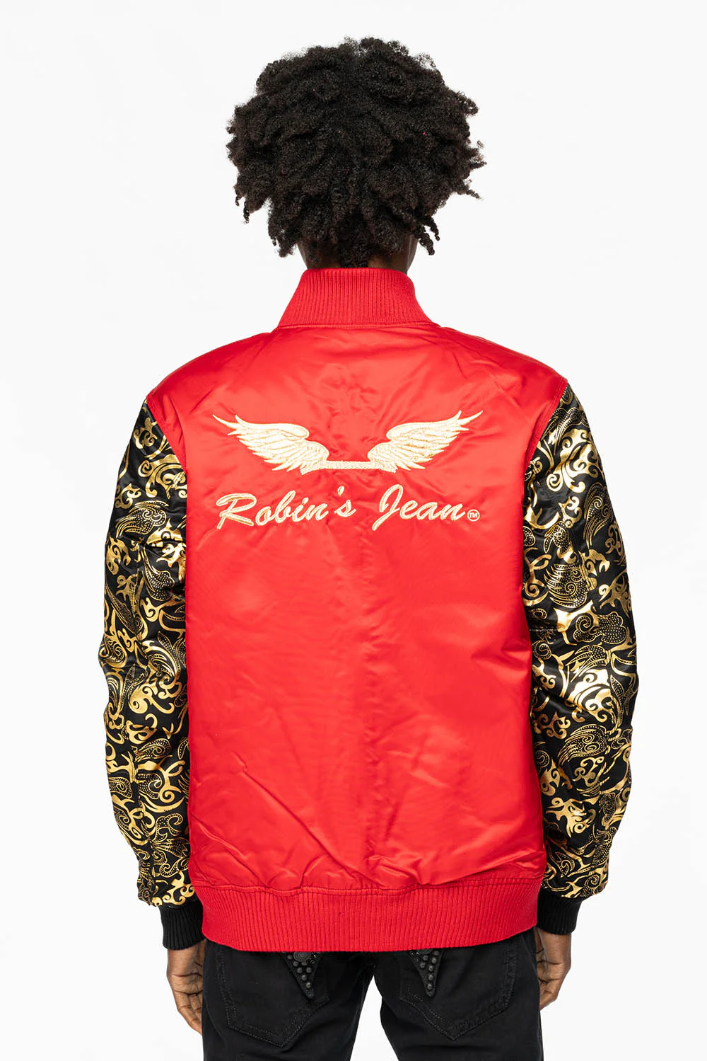 ROBIN’S REVERSIBLE VARSITY BOMBER JACKET IN BLACK/GOLD - Image 6