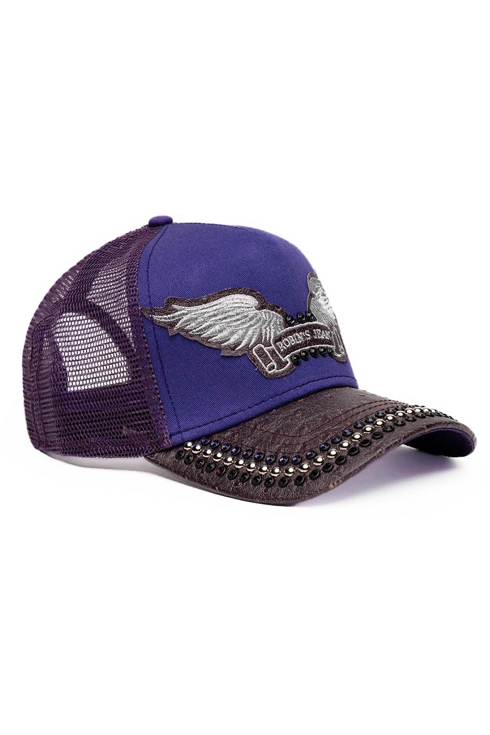 PURPLE/WINE OSTRICH TRUCKER HAT WITH SILVER EMBELLISHMENT - Image 3