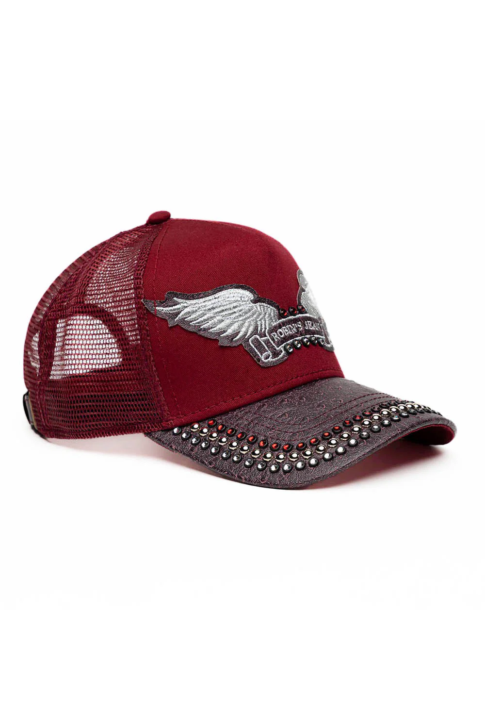 BURGUNDY/WINE OSTRICH TRUCKER HAT WITH SILVER EMBELLISHMENT - Image 3