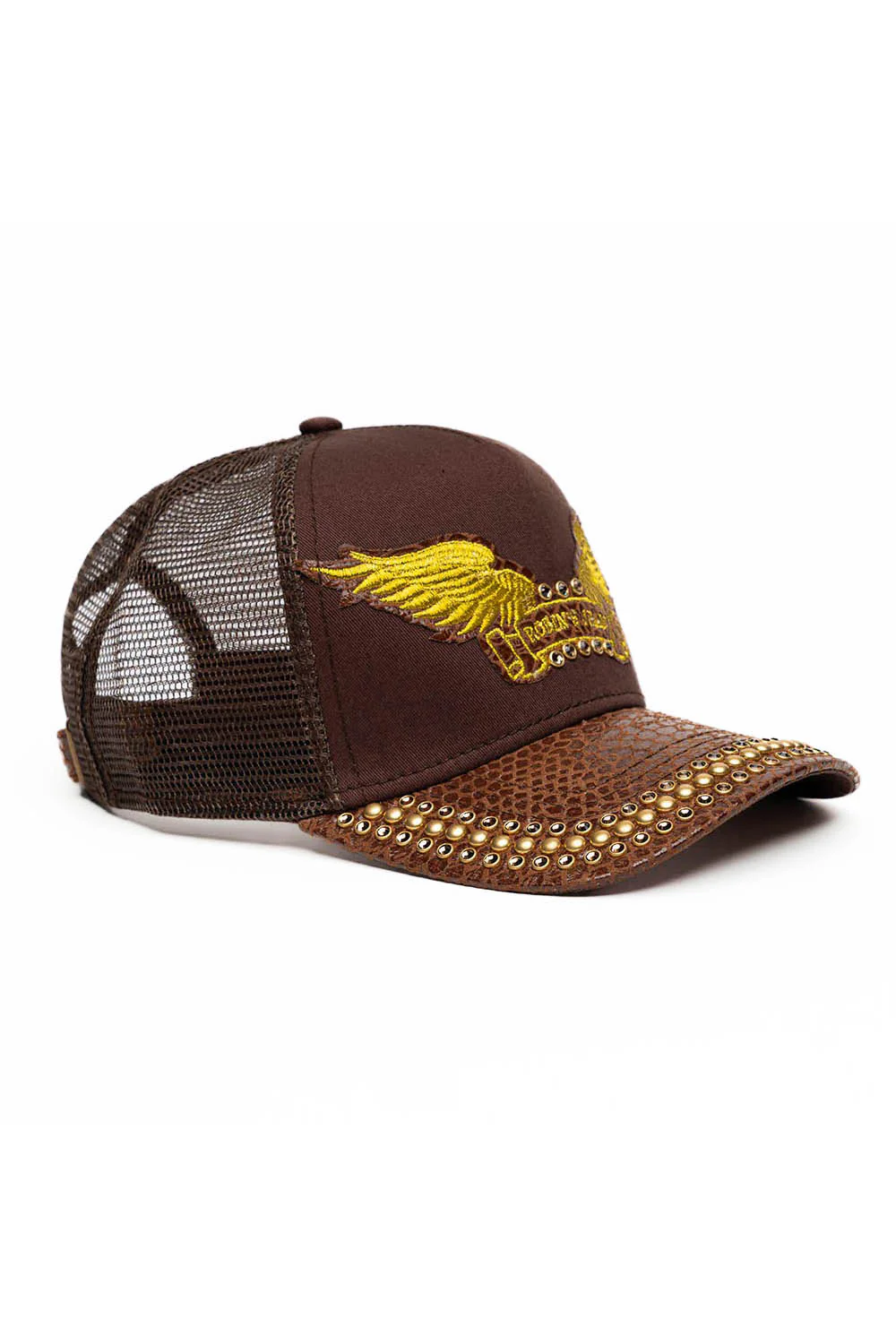 BROWN PYTHON TRUCKER HAT WITH GOLD EMBELLISHMENT - Image 3