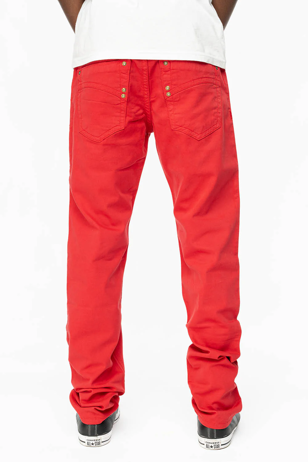 CLASSIC 5 POCKET  SLIM  LEG JEANS  IN RED - Image 4