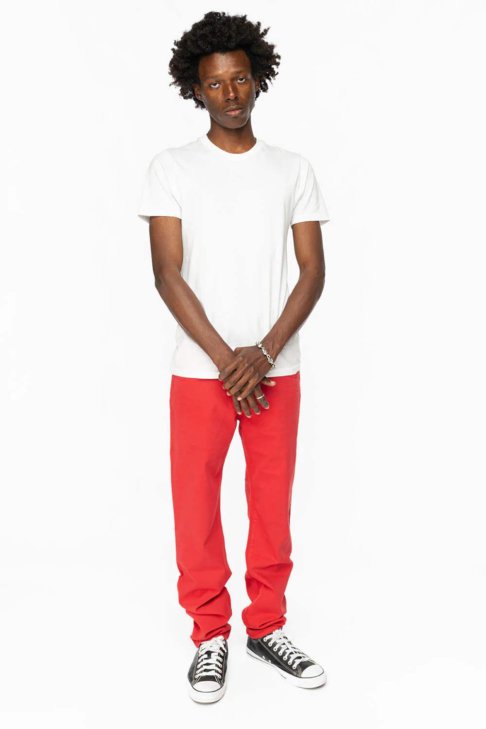 CLASSIC 5 POCKET  SLIM  LEG JEANS  IN RED - Image 6