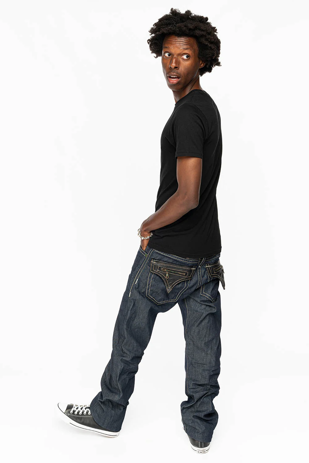 CLINT W/BLACK LEATHER ZIPPER  FLAPS IN RINSE WASH - Image 7