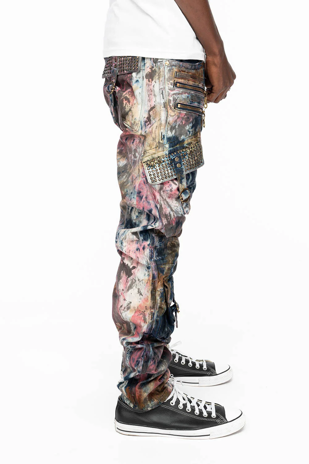 RAPTOR MILITARY STYLE CARGO JEAN IN BABA RED WITH CRYSTALS - Image 3