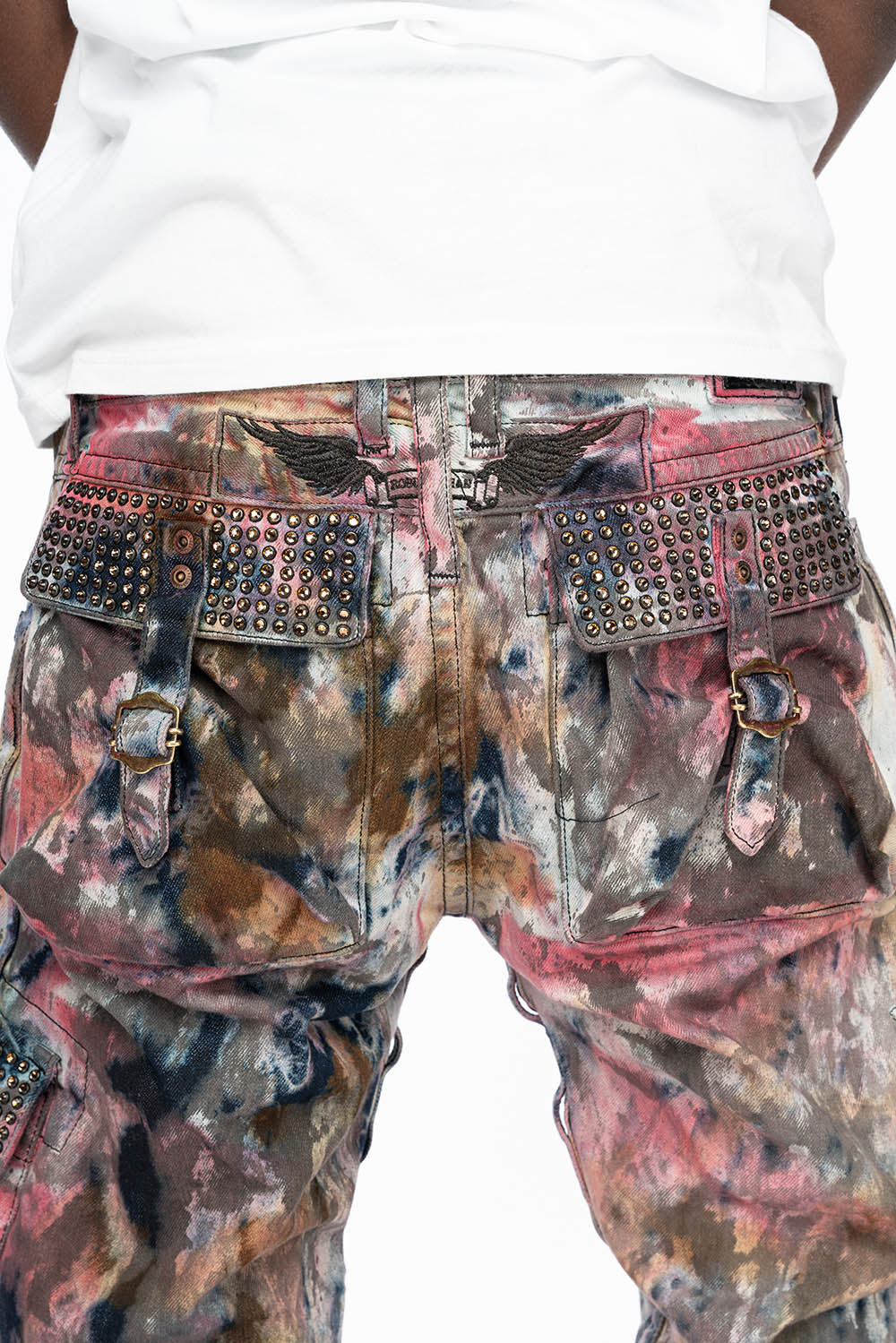 RAPTOR MILITARY STYLE CARGO JEAN IN BABA RED WITH CRYSTALS - Image 5