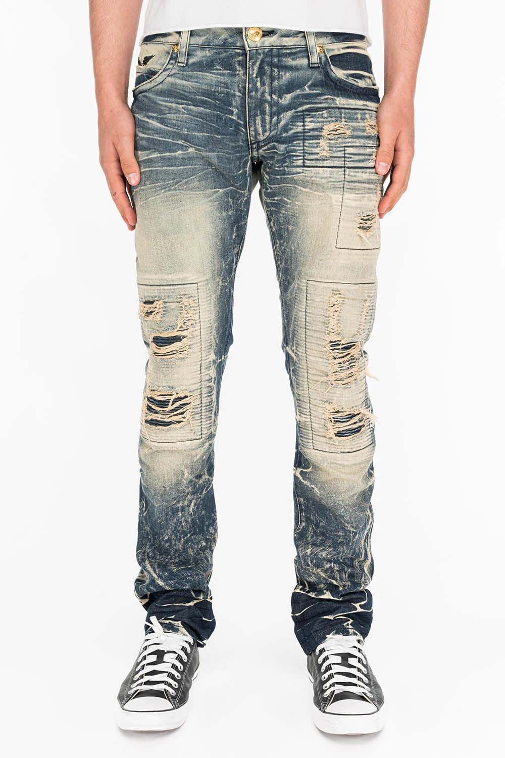 CROSSED OUT LONG FLAP MENS JEANS IN 4D DARK BROKEN WITH CRYSTALS - Image 3