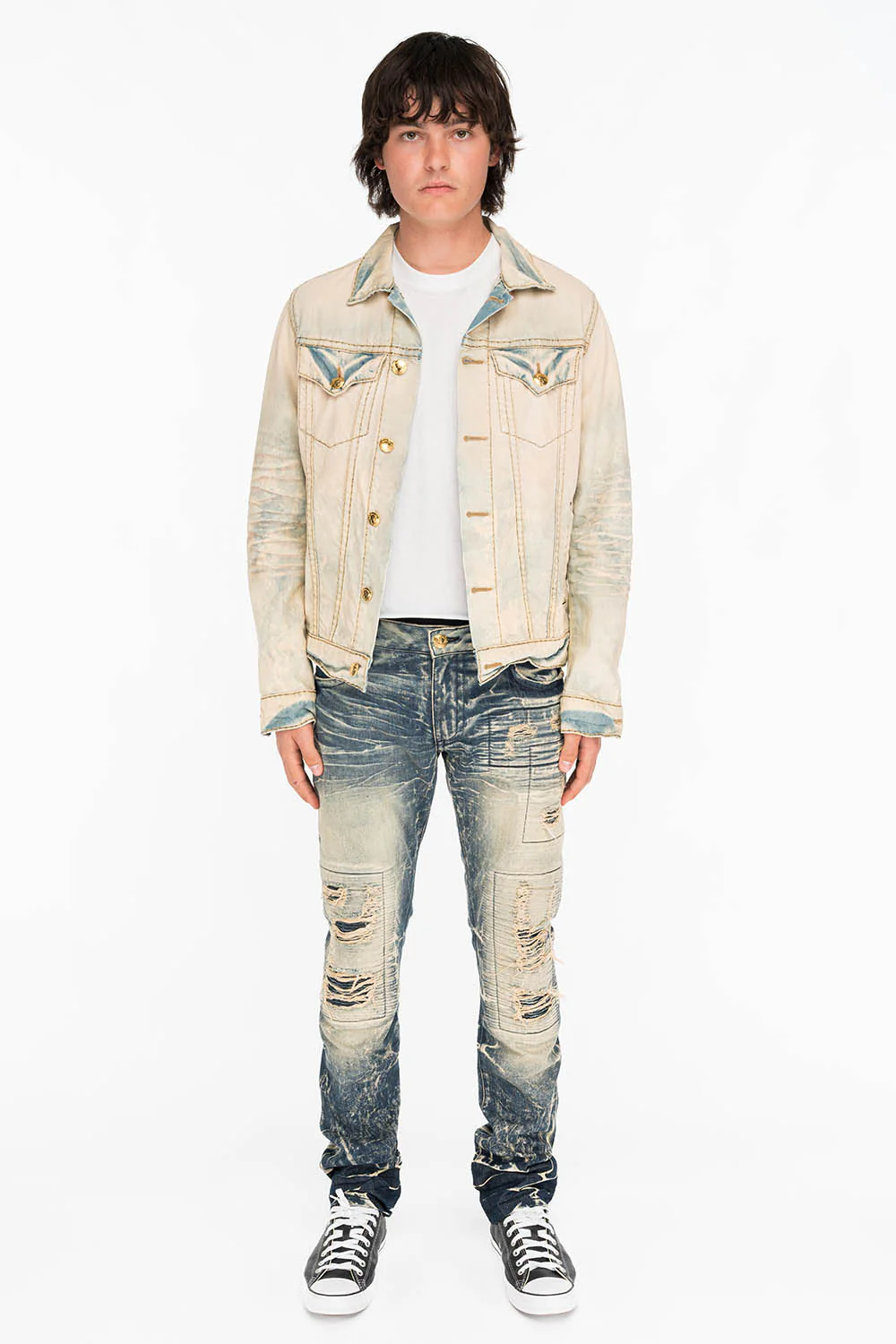 CROSSED OUT LONG FLAP MENS JEANS IN 4D DARK BROKEN WITH CRYSTALS - Image 5