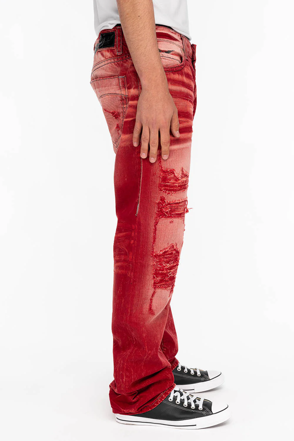 HEAVY STITCH JEANS IN F-UP RED WITH WHITE CONTRAST - Image 3