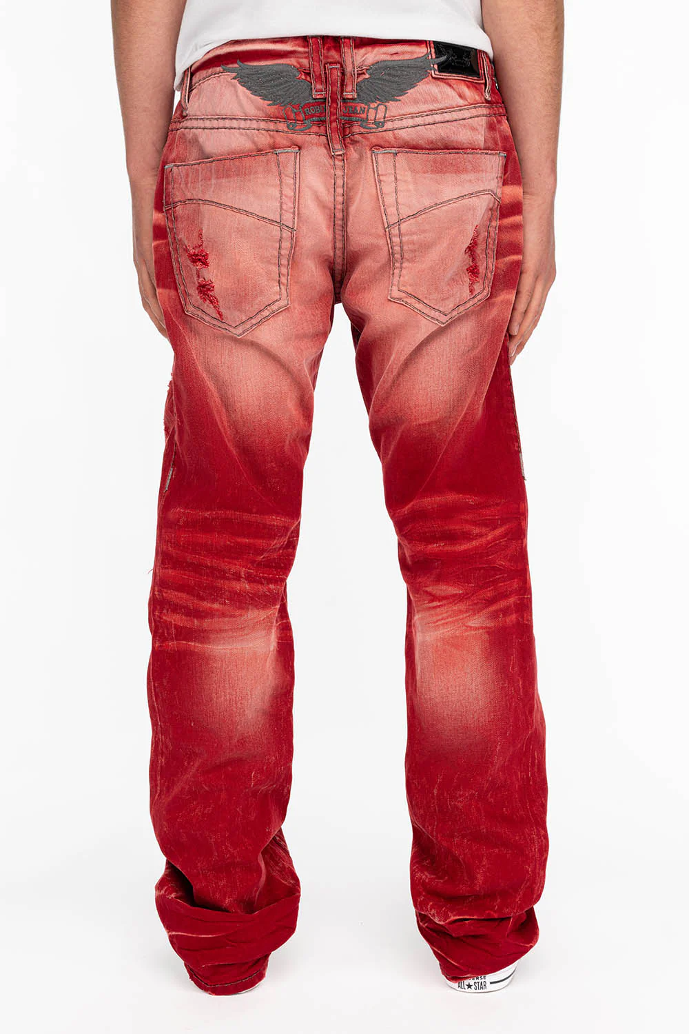 HEAVY STITCH JEANS IN F-UP RED WITH WHITE CONTRAST - Image 4