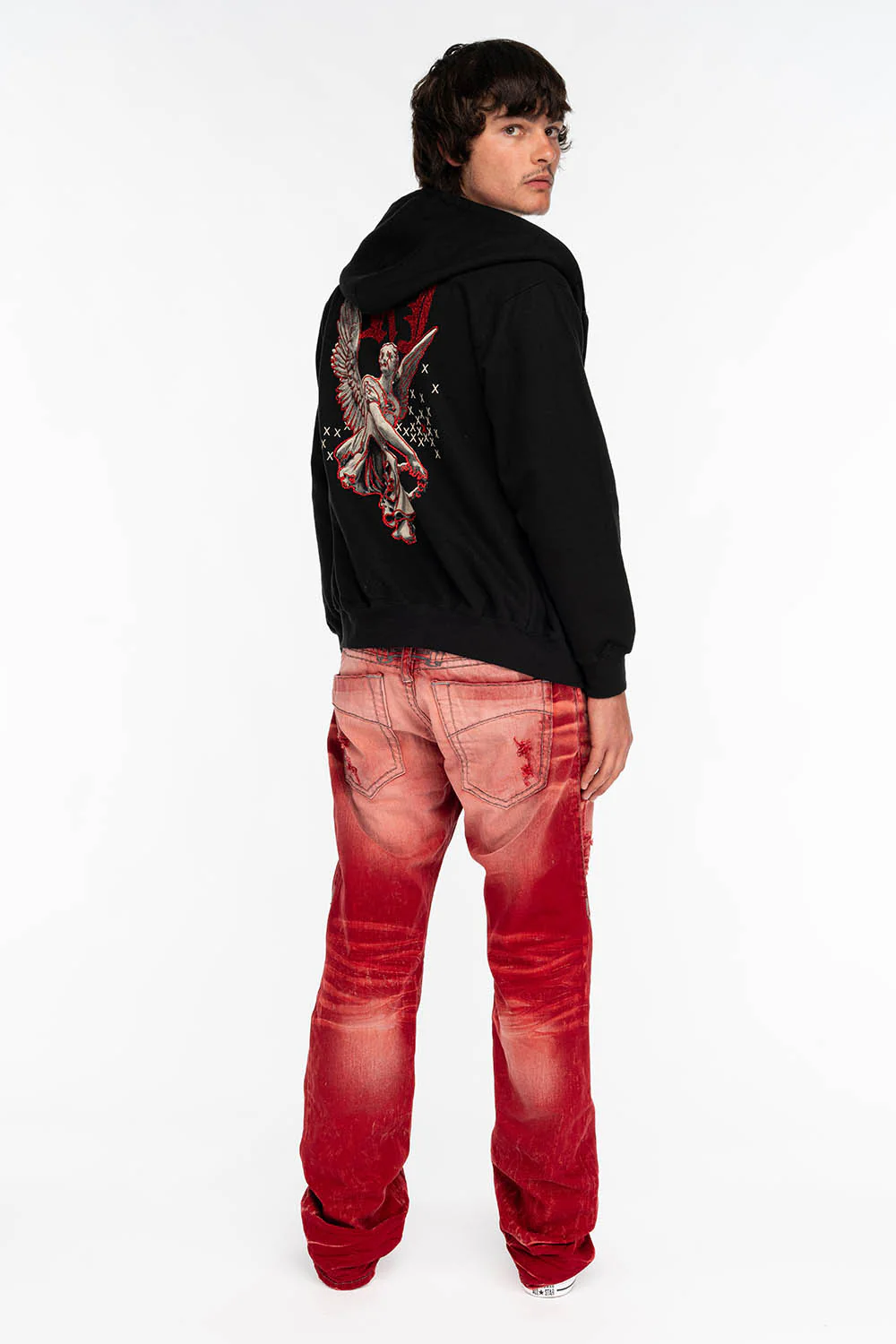 HEAVY STITCH JEANS IN F-UP RED WITH WHITE CONTRAST - Image 5