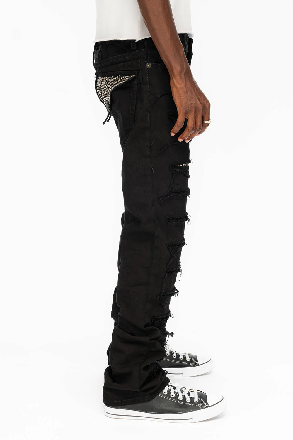 ROBIN'S VINTAGE EDITION JEANS WITH CRYSTALS IN DESTROY PURE BLACK - Image 3