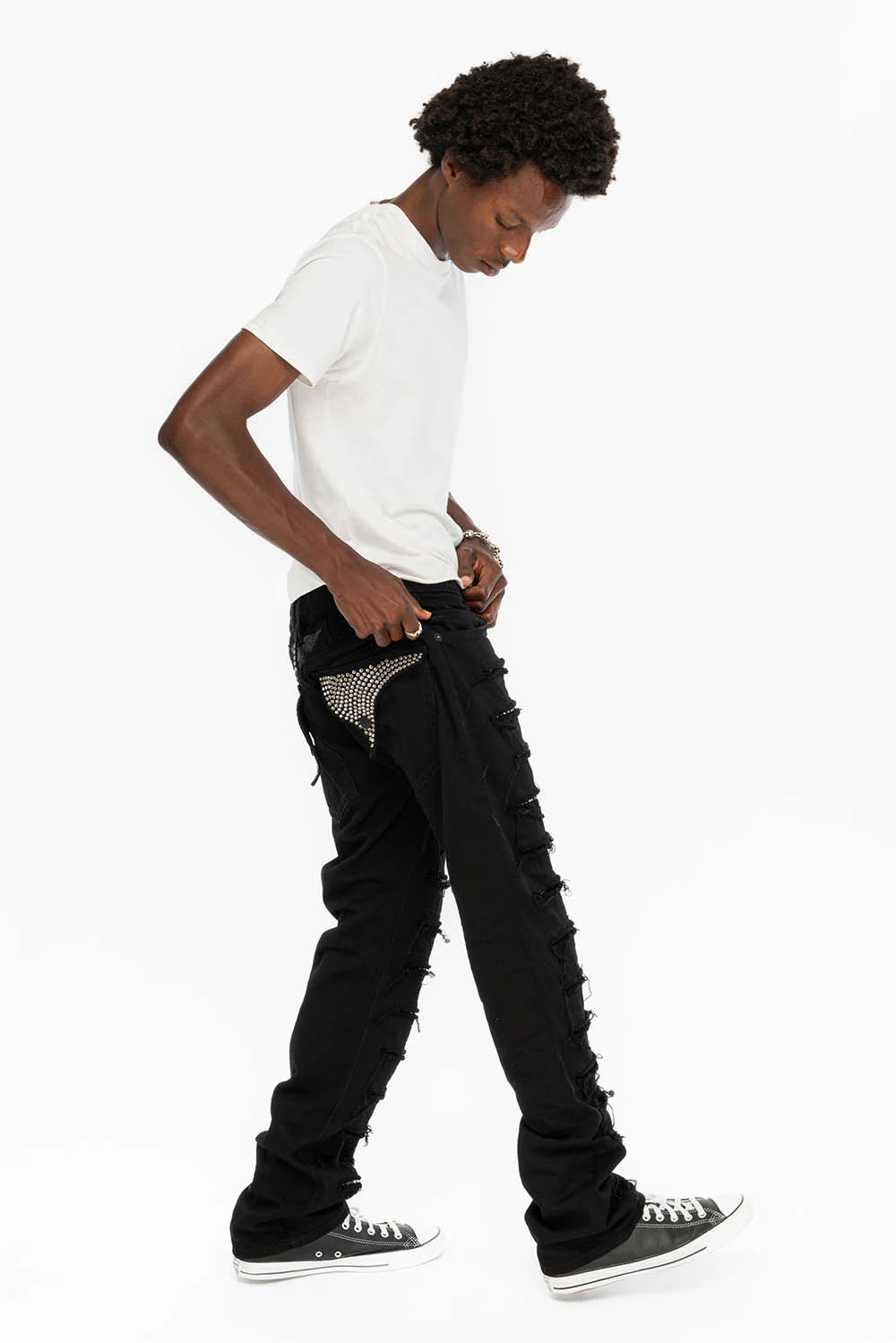 ROBIN'S VINTAGE EDITION JEANS WITH CRYSTALS IN DESTROY PURE BLACK - Image 6