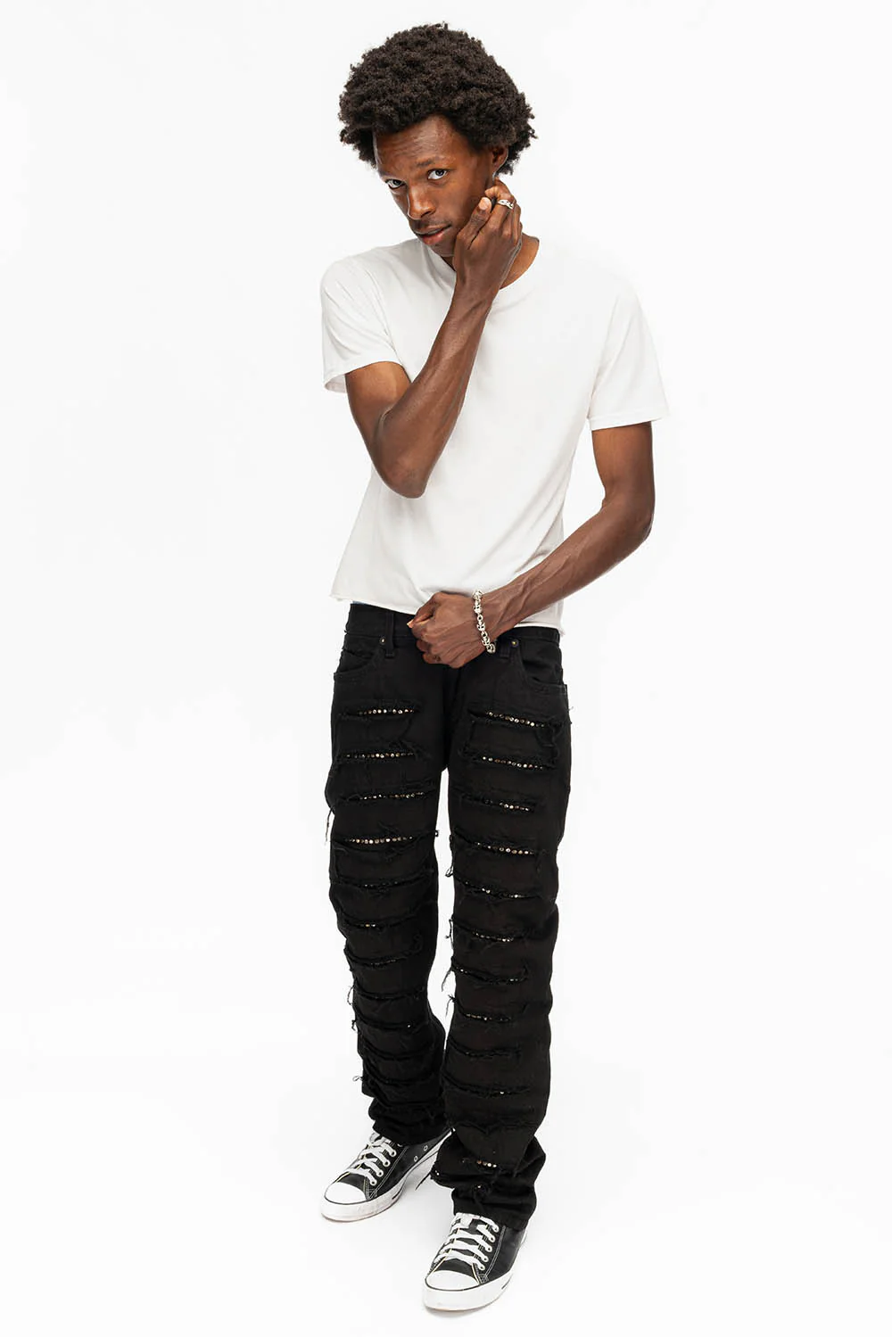 ROBIN'S VINTAGE EDITION JEANS WITH CRYSTALS IN DESTROY PURE BLACK - Image 7