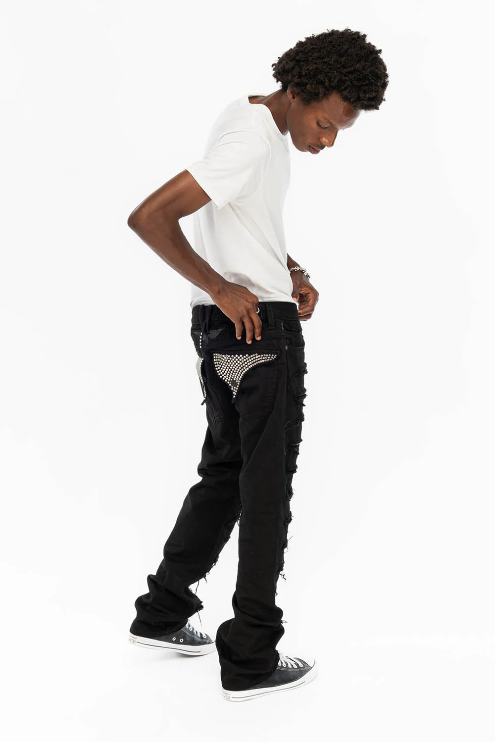 ROBIN'S VINTAGE EDITION JEANS WITH CRYSTALS IN DESTROY PURE BLACK - Image 9