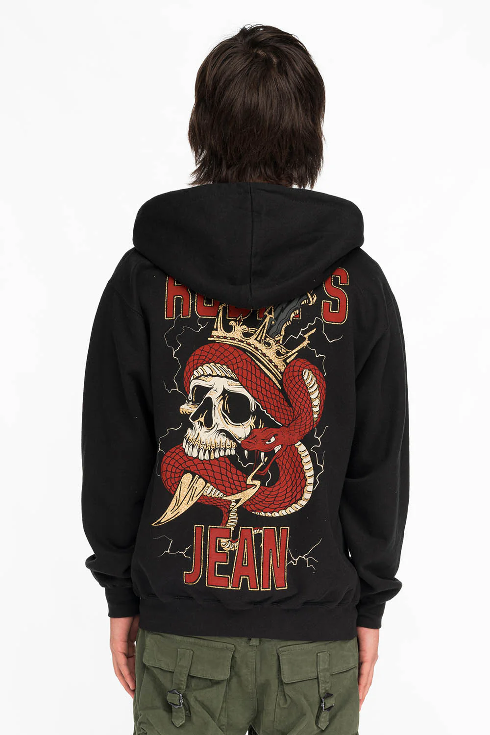 ROBINS SNAKE SKULL GOLD GLITTER ZIP HOODIE IN BLACK - Image 3
