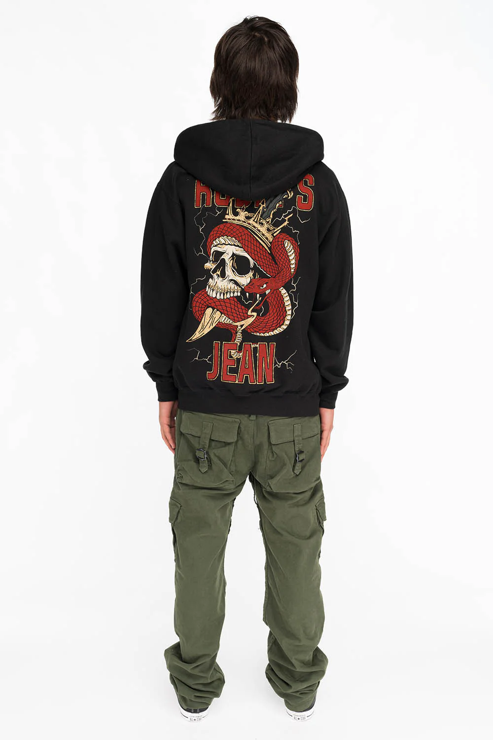 ROBINS SNAKE SKULL GOLD GLITTER ZIP HOODIE IN BLACK - Image 4