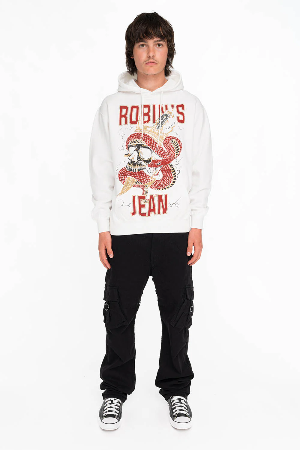 ROBIN'S SNAKE SKULL PULLOVER HOODIE IN WHITE - Image 3