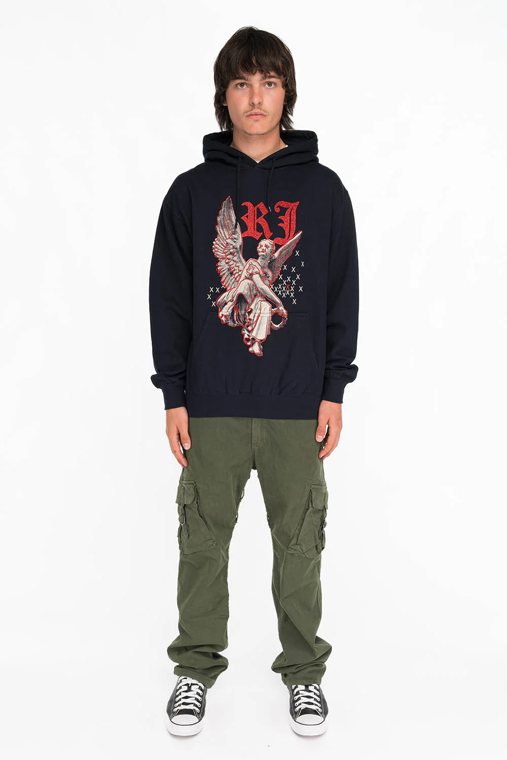 NEON ANGEL MENS PULLOVER HOODIE IN NAVY - Image 3