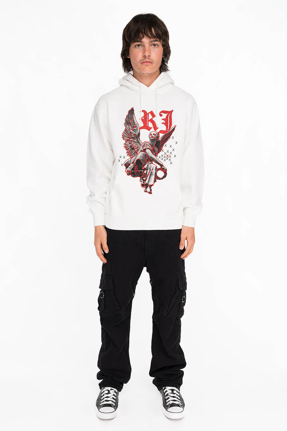 NEON ANGEL MENS PULLOVER HOODIE IN WHITE - Image 3