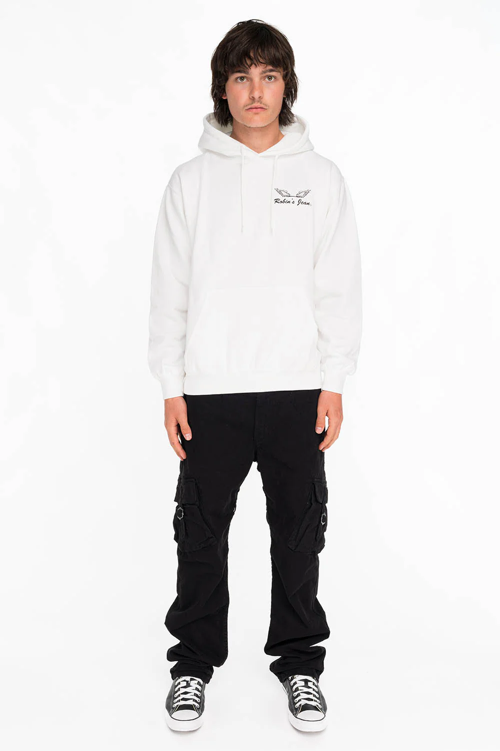 BLACK WINGS PULLOVER HOODIE IN WHITE - Image 3