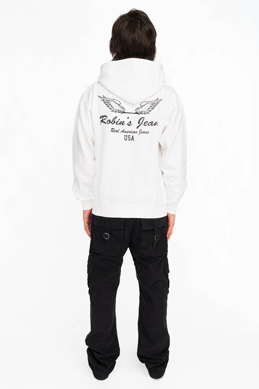 BLACK WINGS PULLOVER HOODIE IN WHITE - Image 4
