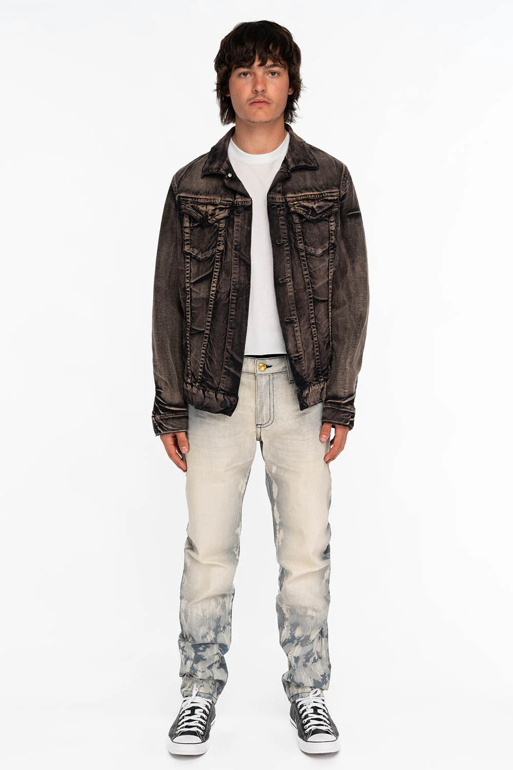 BIG MARLON 5 POCKET SLIM FIT MENS JEANS IN MINERAL LIGHT BLUE WITH CRYSTALS - Image 5