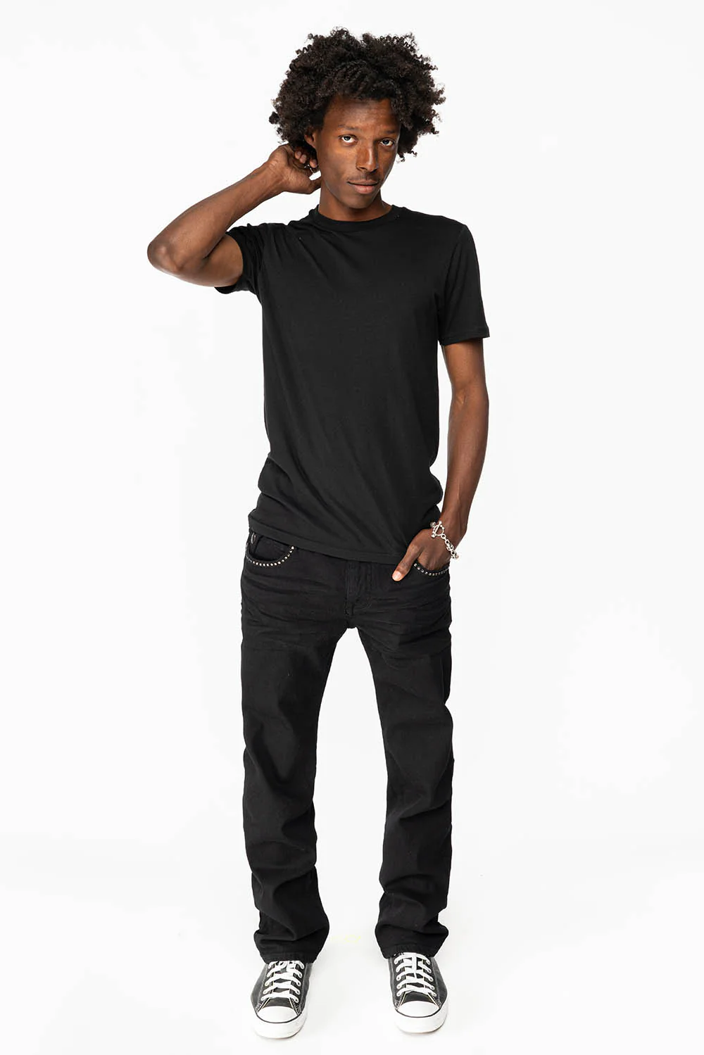 KILLER FLAP MENS STRAIGHT LEG JEAN IN BLACK FULLY EMBELLISHED WITH BLACK DIAMOND CRYSTALS - Image 5