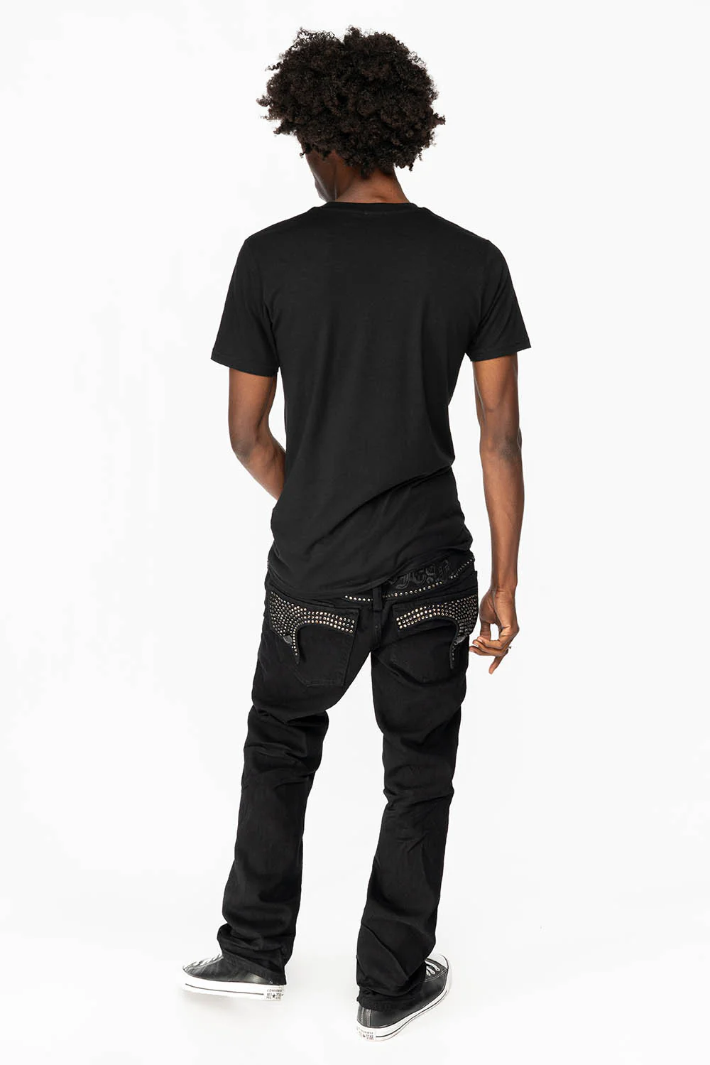 KILLER FLAP MENS STRAIGHT LEG JEAN IN BLACK FULLY EMBELLISHED WITH BLACK DIAMOND CRYSTALS - Image 6