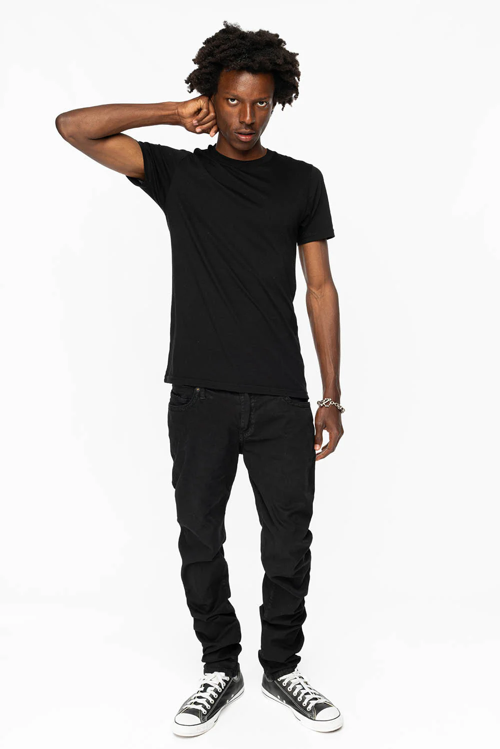 LONG FLAP SLIM FIT MENS JEANS WITH RED CRYSTALS  IN ANTIQUE BLACK - Image 3