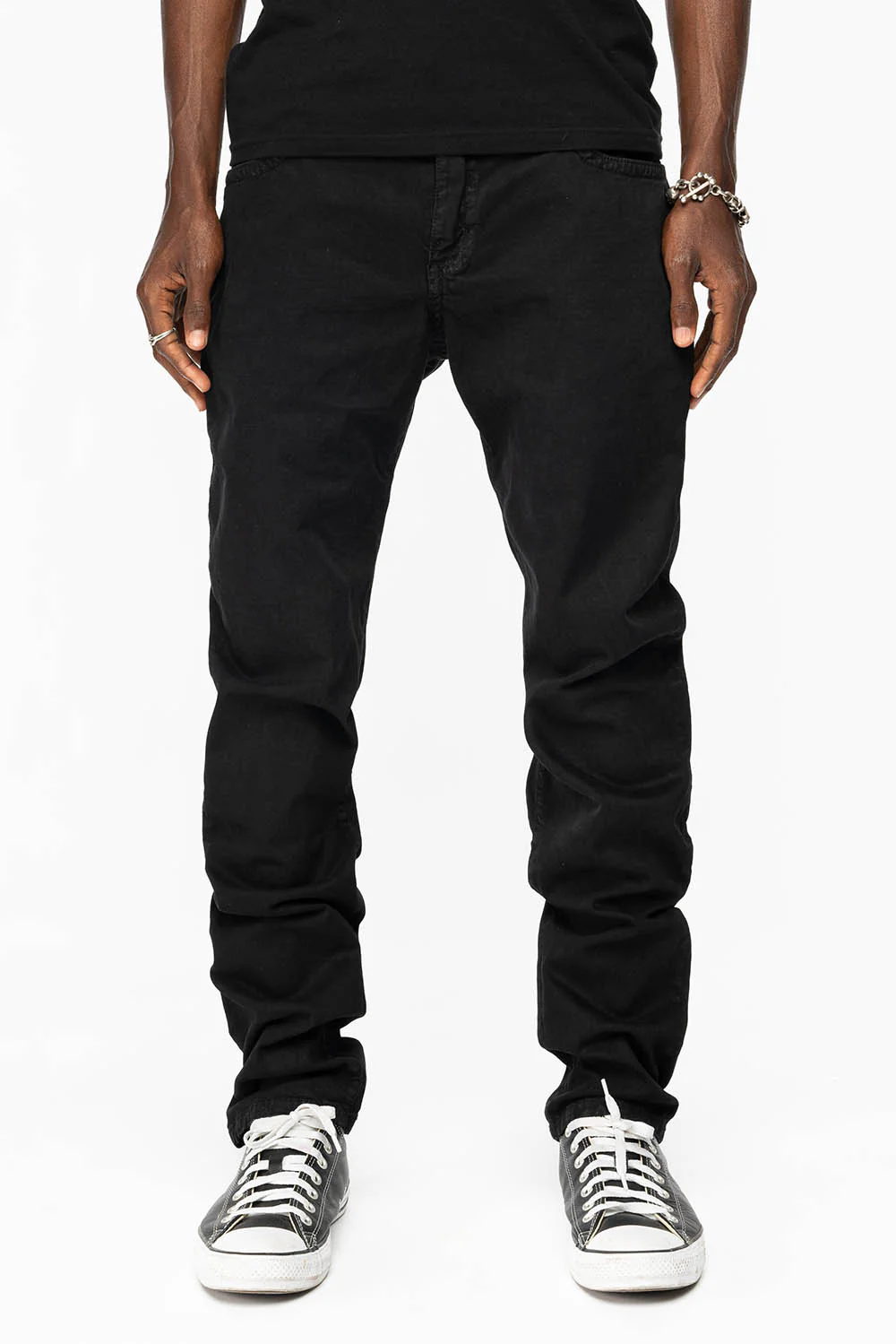 LONG FLAP SLIM FIT MENS JEANS WITH RED CRYSTALS  IN ANTIQUE BLACK - Image 7