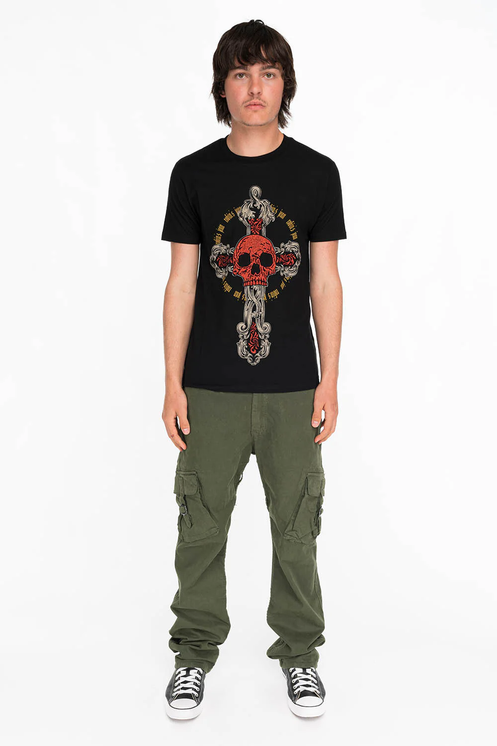 SKULL AND CROSS TEE IN BLACK - Image 3