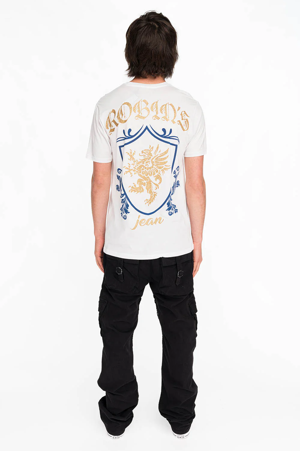ROBINS GOLD GLITTER EAGLE CREST TEE IN WHITE - Image 3
