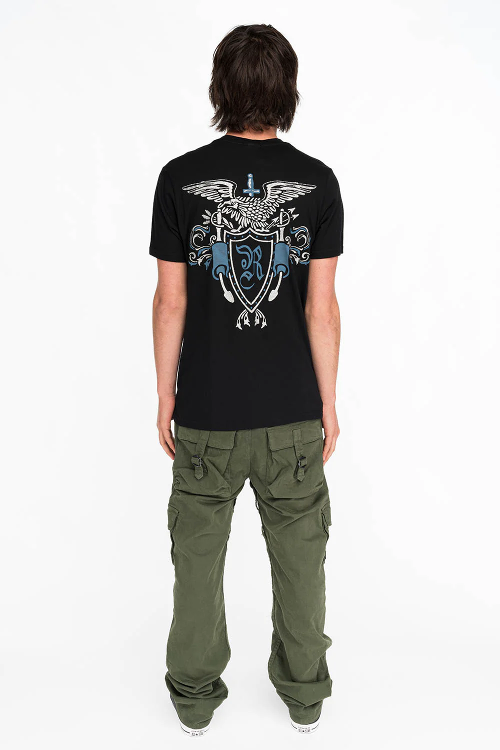 ROBINS HERALDY CREST SILVER GLITTER TEE IN BLACK - Image 3