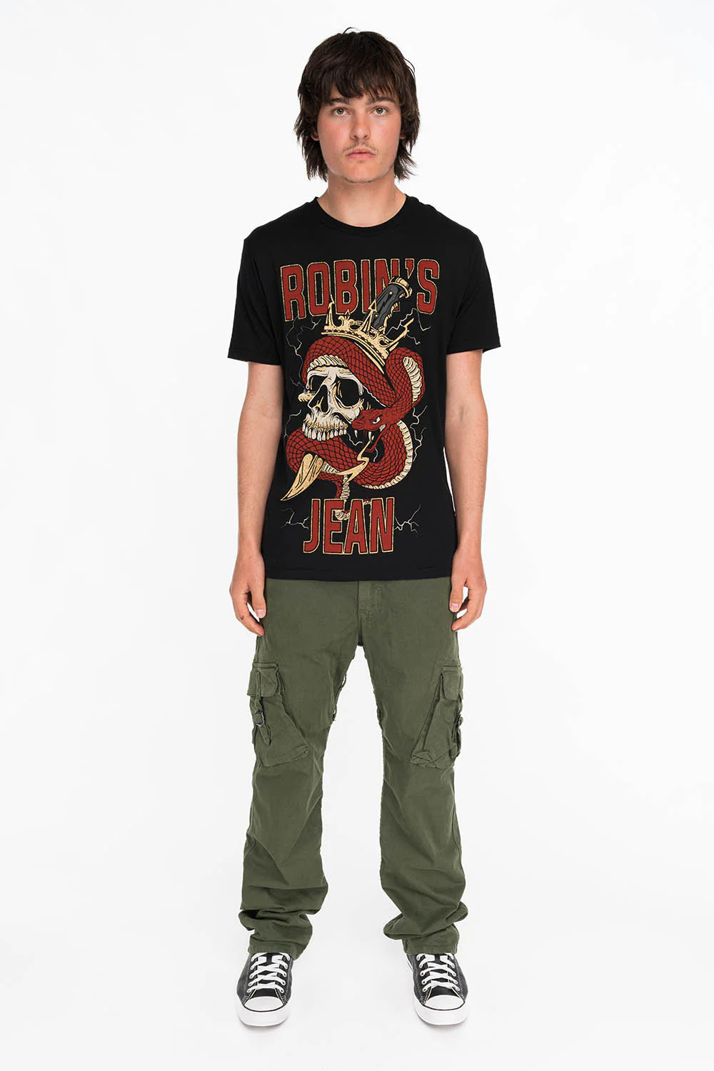 ROBINS SNAKE SCULL GOLD GLITTER TEE IN BLACK - Image 4