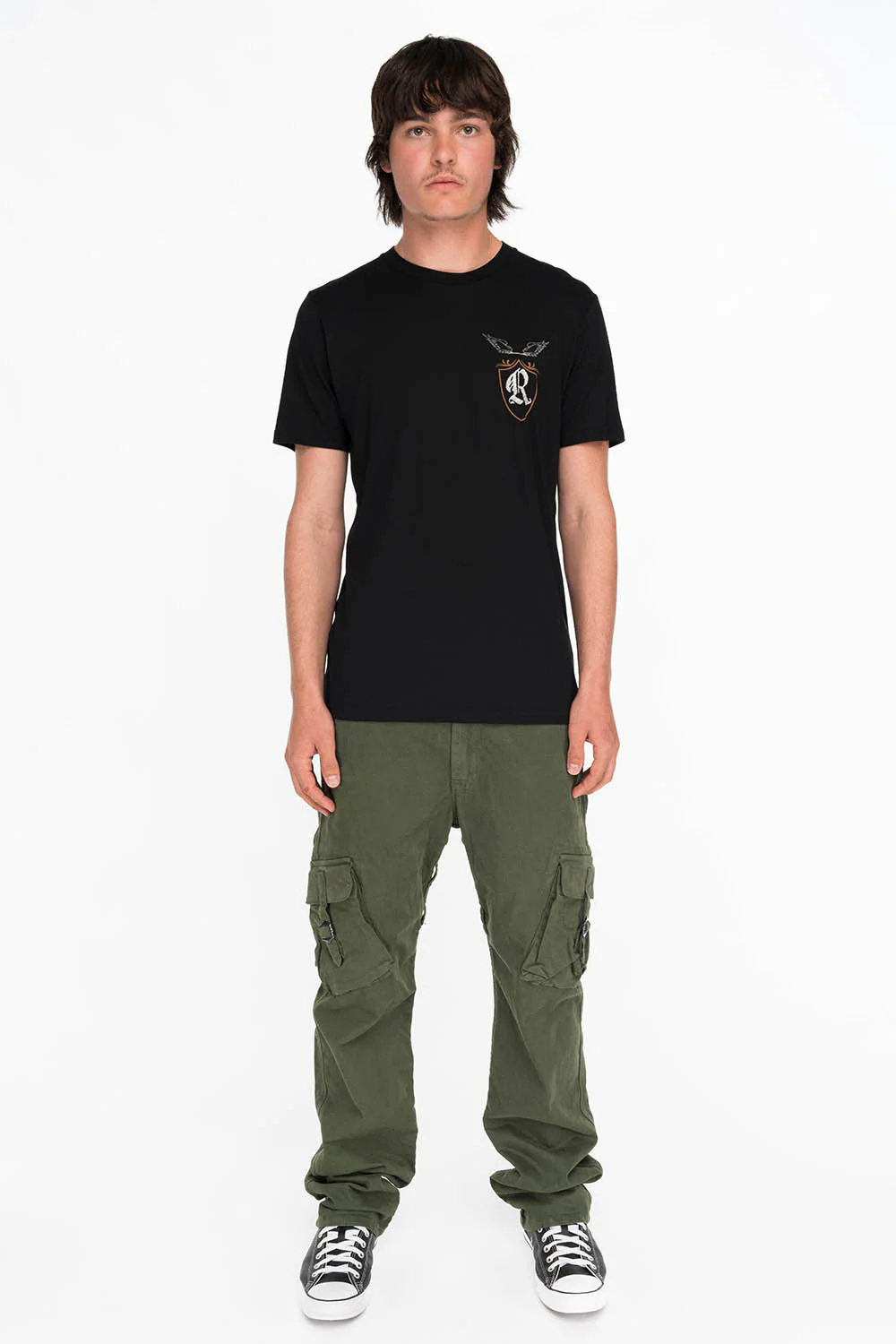 ROBINS SILVER GLITTER EAGLE CREST TEE IN BLACK - Image 3