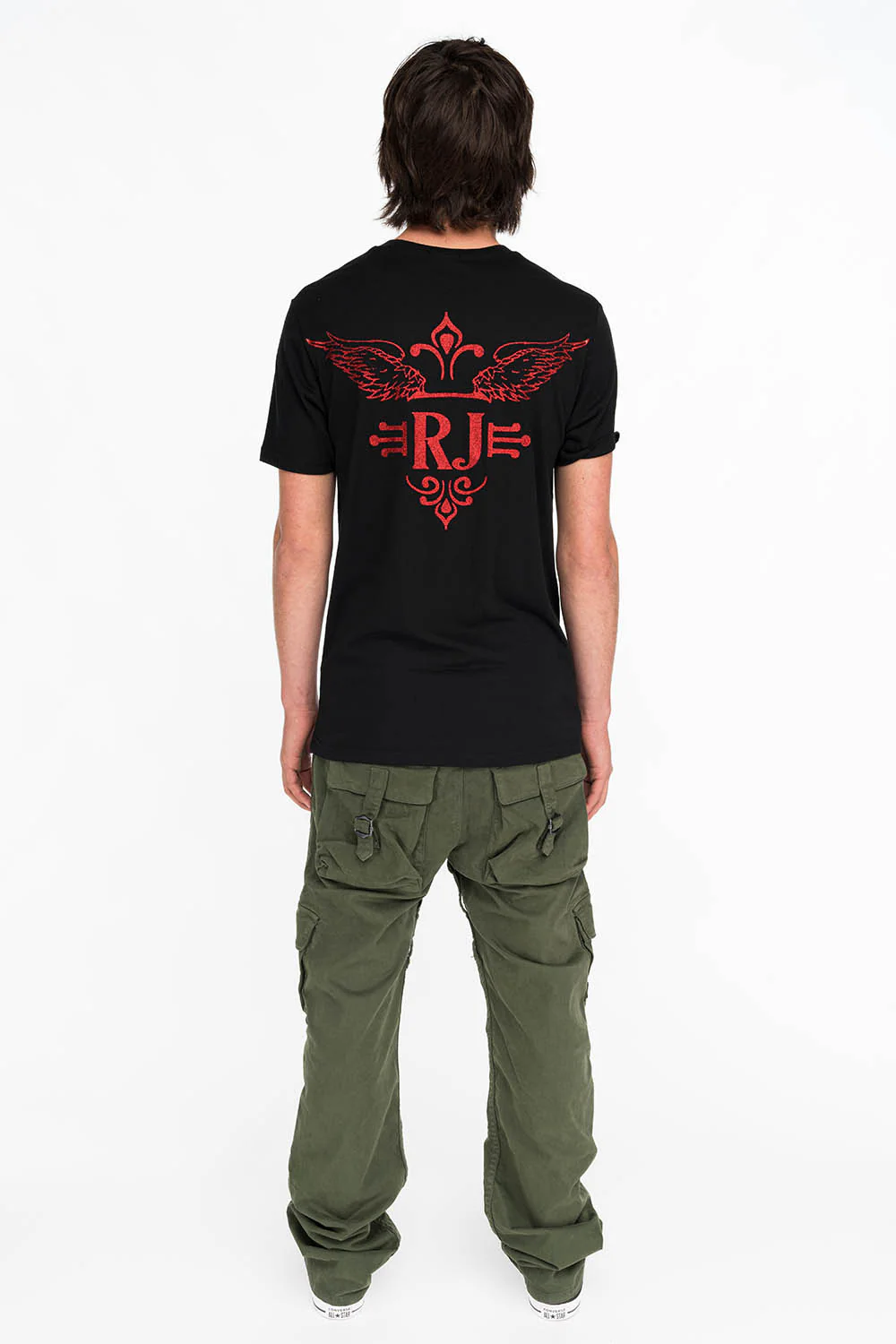 RED GLITTER FLEUR TEE WITH WINGS ON BACK IN BLACK - Image 3