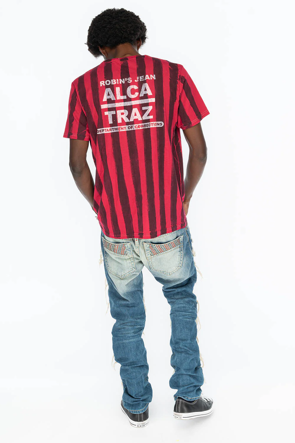 MARLON RIPPED,BROKEN HAND REPAIRED DENIM JEANS IN MANDAN BLUE WITH STUDS AND CRYSTALS - Image 6