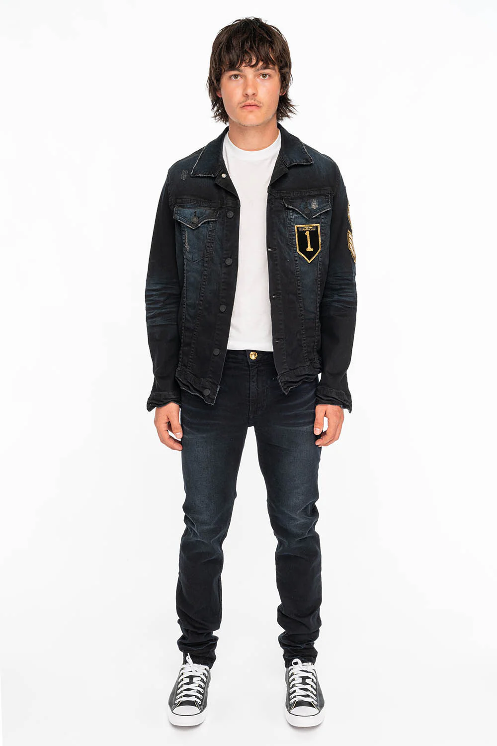 ZIPPER KILLER FLAP MENS JEANS IN F_D UP BLACK WITH STUDS AND CRYSTALS - Image 5