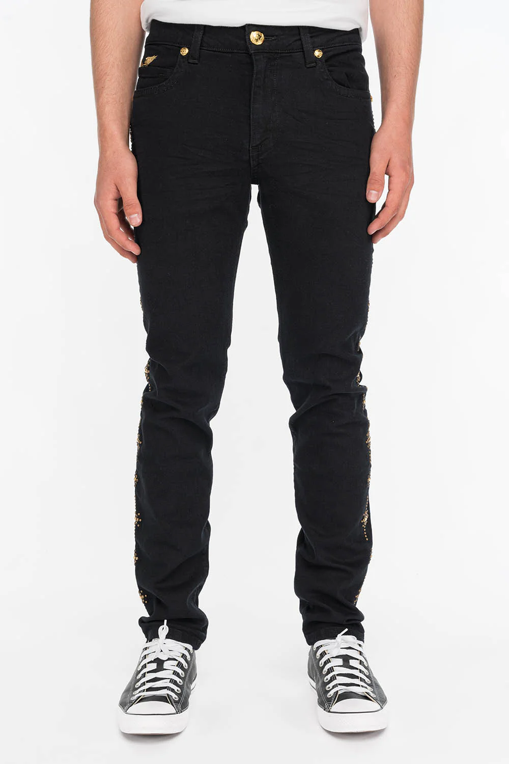 YUMA SKINNY MENS JEANS IN BLACK WITH GUNSLINGER CRYSTAL MOTIF - Image 3