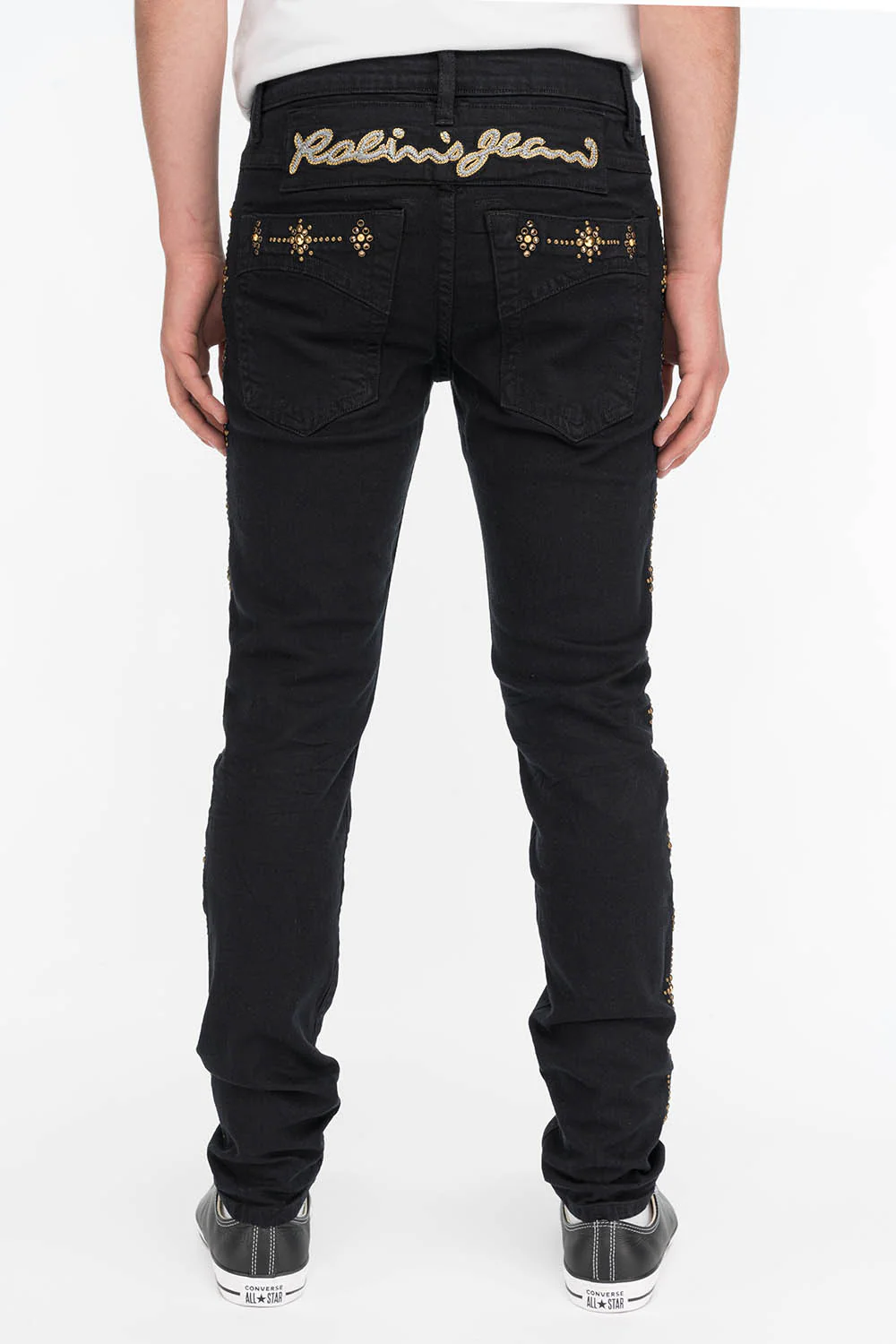 YUMA SKINNY MENS JEANS IN BLACK WITH GUNSLINGER CRYSTAL MOTIF - Image 4