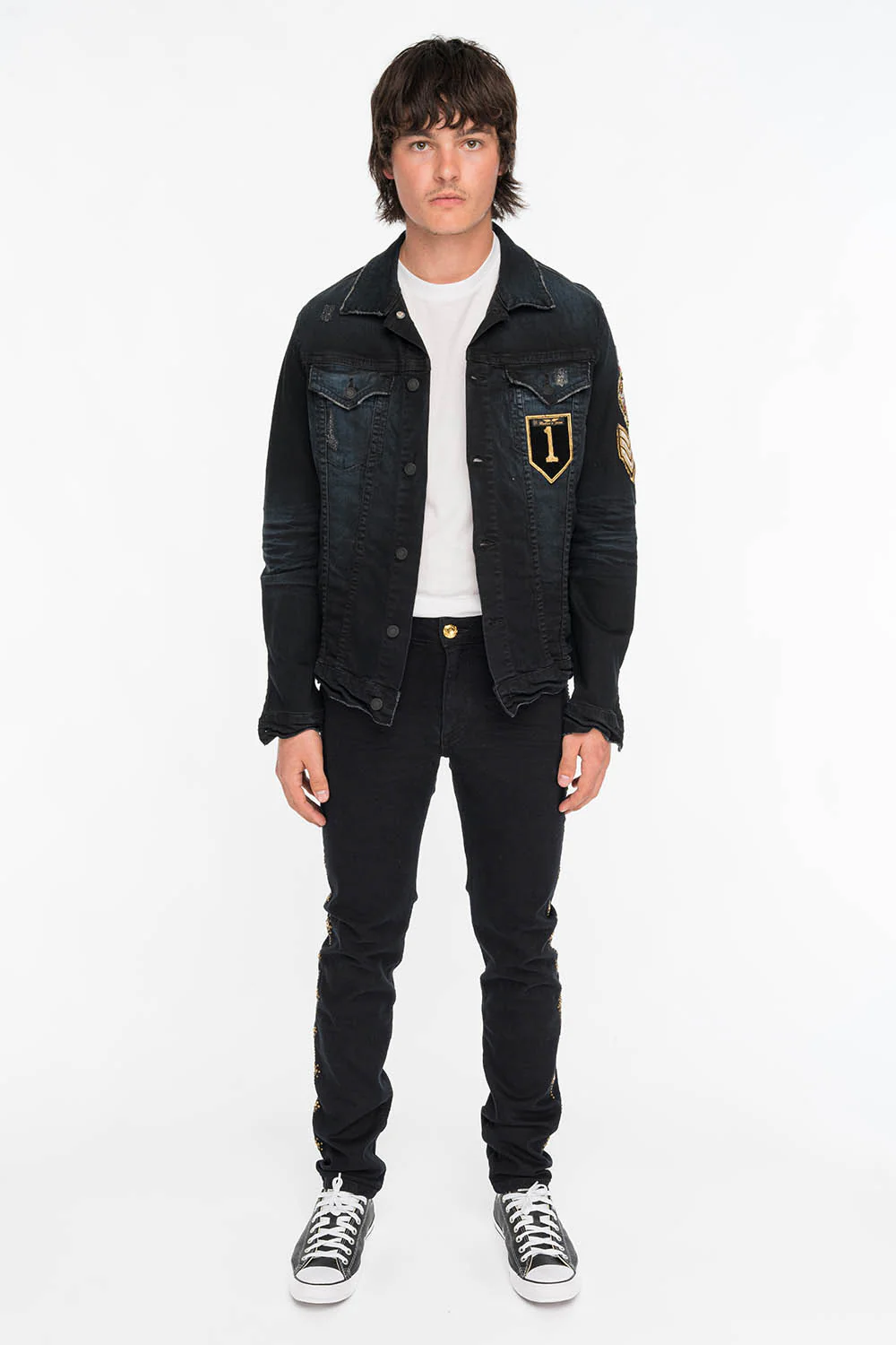 YUMA SKINNY MENS JEANS IN BLACK WITH GUNSLINGER CRYSTAL MOTIF - Image 5