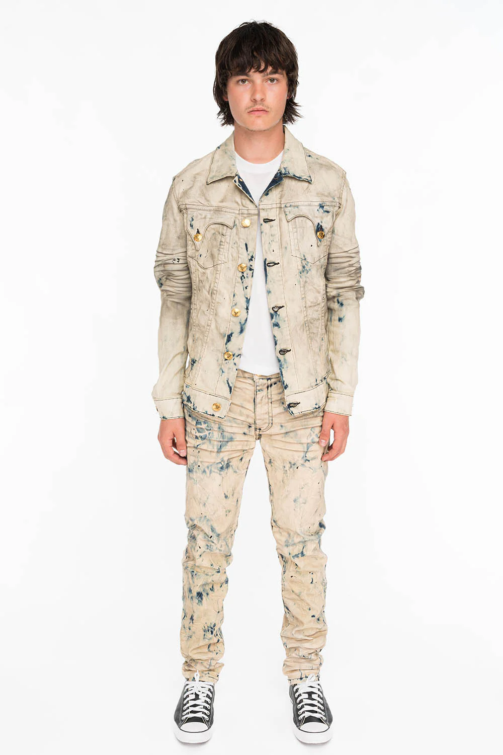 SKINNY MENS JEANS IN FROZEN WASH WITH MONTANA BLUE AND RED CRYSTALS - Image 3