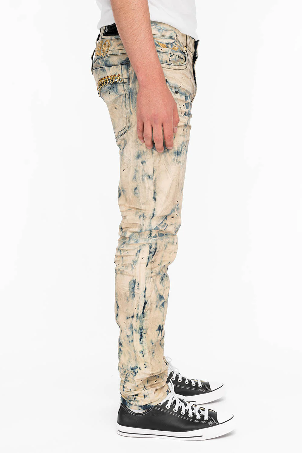 SKINNY MENS JEANS IN FROZEN WASH WITH MONTANA BLUE AND RED CRYSTALS - Image 4