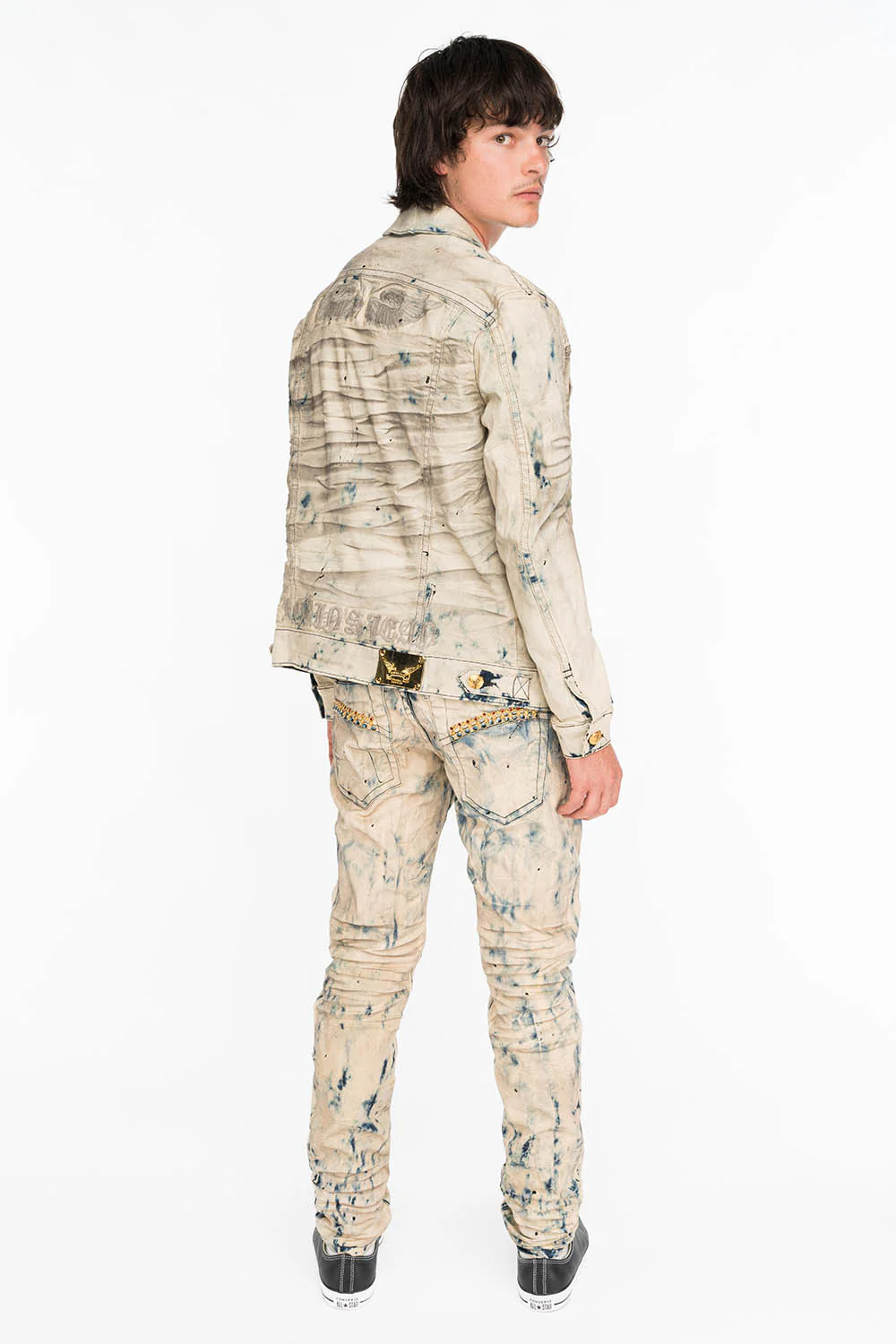 SKINNY MENS JEANS IN FROZEN WASH WITH MONTANA BLUE AND RED CRYSTALS - Image 5